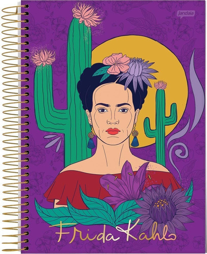 Caderno Espiral Jandaia Frida Kahlo 10 Materias 160 Folhas Cor Lilás