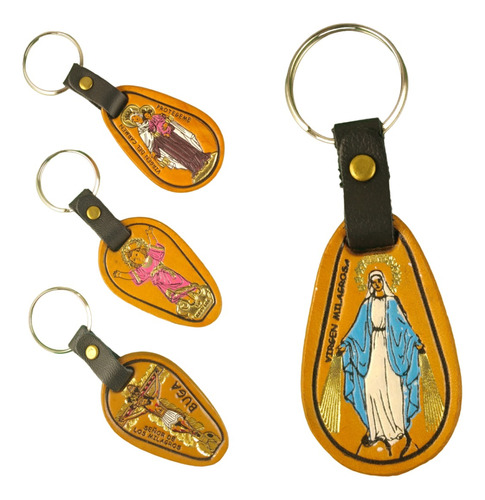 Set X4 Llavero Religioso Cuero: Virgen, Divino Niño, Jesús