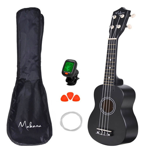 Ukulele Soprano + Capa + Afinador + 3 Palhetas Cor Preto