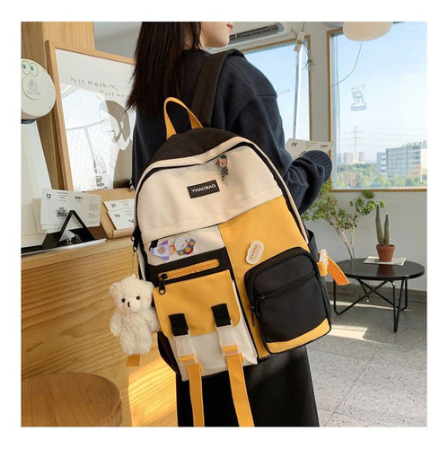 Mochila Versión Coreana De Casual Gran Capacidad Bolsa Color Negro