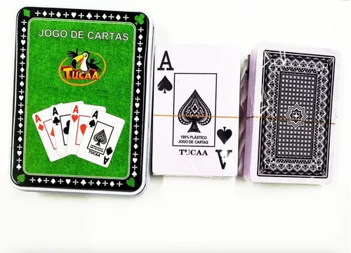 Baralho Duplo 100% Plastico - Com Estojo De Lata Metal - Jogo de Cartas  Buraco Poker Truco