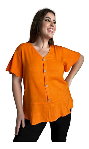 Blusa De Lino Con Botones Mujer Talle Grande.