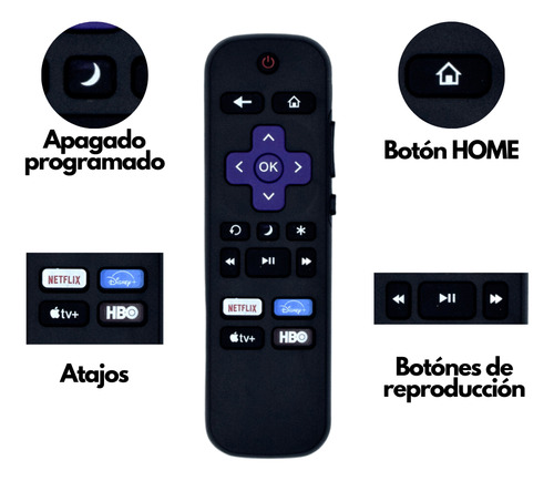 Control Remoto Para Roku Hisense Atvio Sharp Tcl Smart Tv