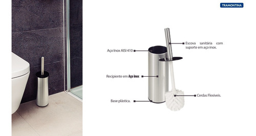 Imagen 4 de 6 de Cepillo Escobilla Para Baño Acero Inoxidable Tramontina