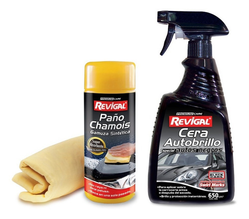 Cera Autobrillo Autos Negros + Paño Chamois Revigal