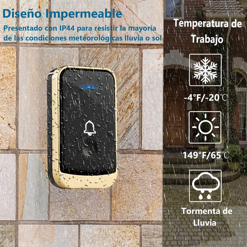 Timbre Inalámbrico Impermeables Exterior Con 2 Receptores