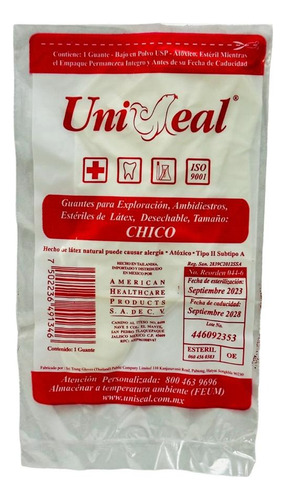 Guante Látex Estéril Uniseal Talla Chi Caja 100 Unidades Color Natural Talla Chico