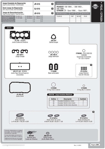 Junta Tapa De Cilindros Peugeot 206 - 1.6 - Tu5jp/j2 (mls)