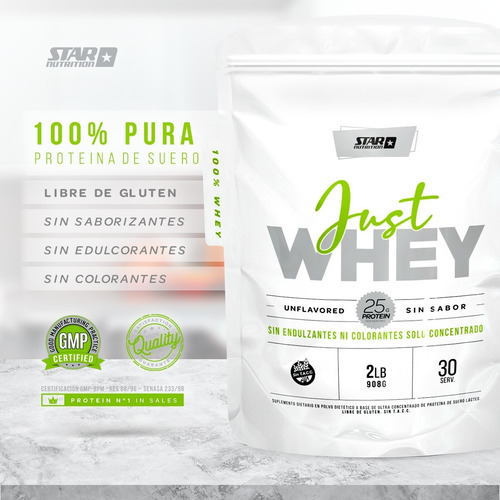 Imagen 3 de 3 de Just Whey Protein X 2lbs Sin Sabor - Star Nutrition Sabor Neutro