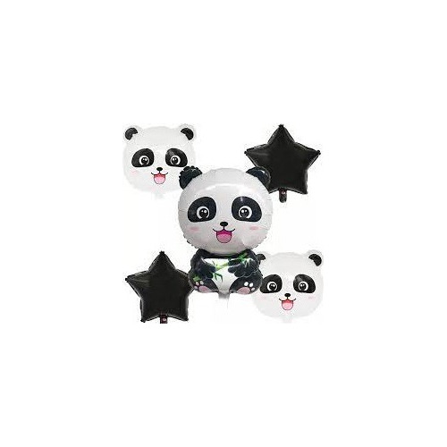 Set 5 Globos Metalizado Panda Animal Feliz Cumple Happy
