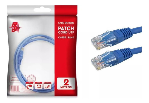 5+ 018-1070  Par trançado UTP Cabo De Rede Patch Cord Cobre Cat5e 2m Azul