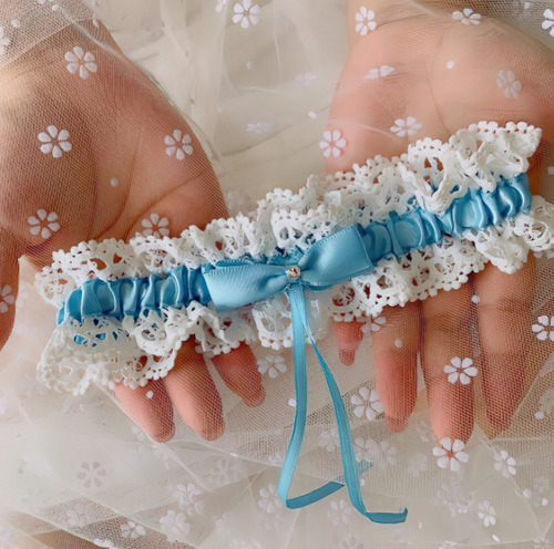 Liguero Azul Ajustable Novia Boda Encaje Para Mujer