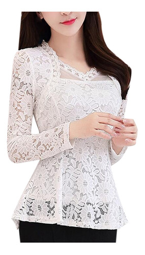 Blusa De Mujer Camisa De Encaje De Manga Larga Croché Elegan