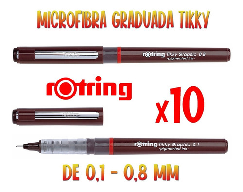 10 Estilografos Rotring Tikky Graphic Microfibras Graduadas 