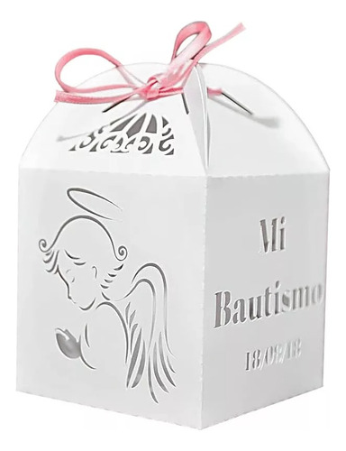 40 Cajas Caladas 10x17cm Angel Bautismo Personalizado