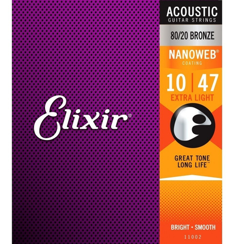Elixir 11002 Encordado Guitarra Acustica Bronze 010 Nanoweb