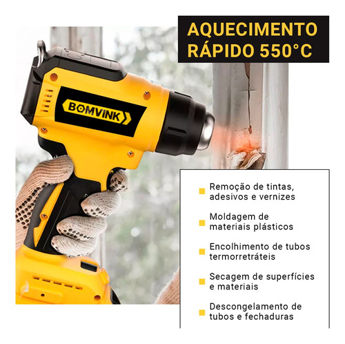 Soprador Termico Pistola De Ar Sem Fio 21v 400w 2 Baterias