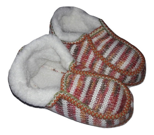 Pantuflas Tejidas Lana De Alpaca Y Corderito Adulto