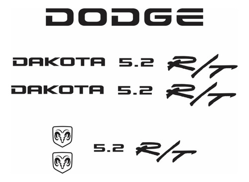 Kit Adesivos Dodge Dakota 5.2 R/t Em Preto Dk52rto