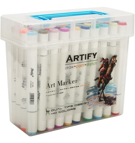 Set De Lapiceras De 40 Colores Duales Con Portafolios De Pla