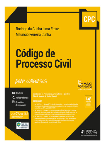 Código De Processo Civil Para Concursos, De Rodrigo Da Cunha Lima Freire E Maurício Ferreira Cunha (). Editorial Juspodivm, Capa Mole Em Português, 2025
