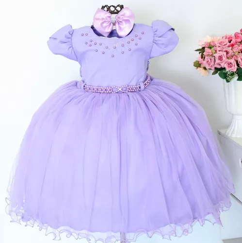 Vestido Infantil Princesa Sofia com Saiote e Luvinha Luxo - Lilás