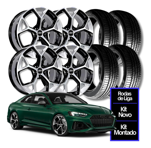 Jogo 4 Rodas 19 Audi Rs4 A3 A4 Grafite + Pneus 225/40r19