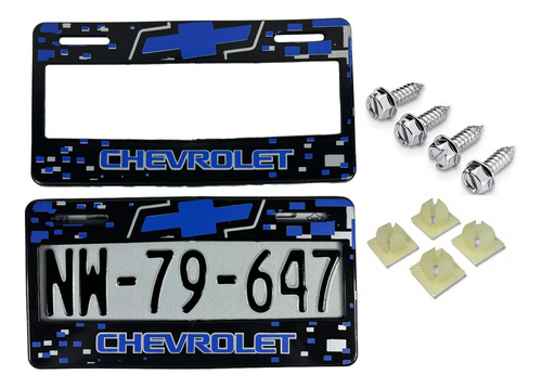 Par De Portaplacas Chevrolet Azul Trax Volt Con Tornillos