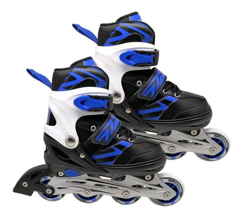 Patins Inline Radical Azul C/ Preto Ajustável G 38-42 Dmtoys