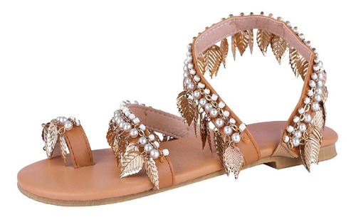 Latinday Dama's Sandals Flat Wedding Pearl Sparkling