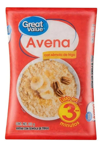 16 Pzas Avena Great Value Con Sémola Sabor Natural 311 G