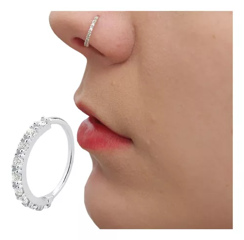 Piercing Nariz Argola Cravejada Prata 925 Cartilagem Furo Orelha