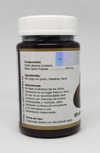 Imagen 2 de 3 de Black Garlic Ajo Negro 60 Cápsulas