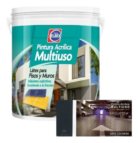 Pintura Pisos - Multiuso Elbex 4lt Gris Cochera Acabado Mate