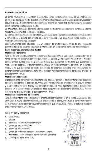 Imagen 3 de 10 de Pinza Amperimétrica Digital Baw Cm87