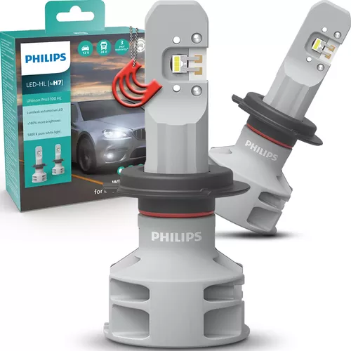 Par Kit Lâmpadas Led Philips Ultinon H7 +160% 6000k 12v 24v