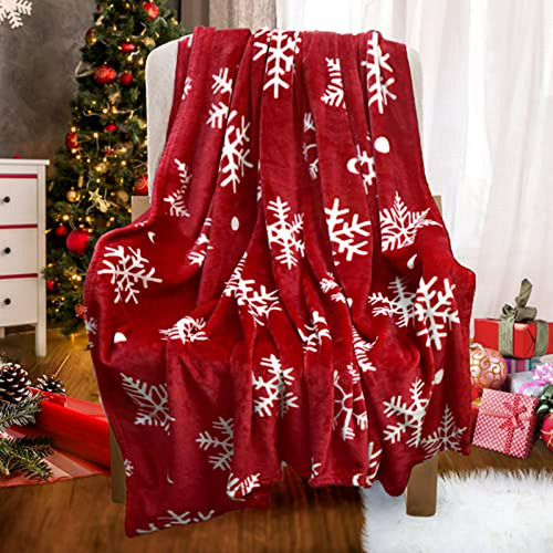 Manta Navidad Suave (50x60 , Copos De Nieve) - Roja
