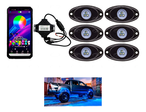 6 Pz Rock Light Rgb Alfa Bluetooth App Control Uso Rudo