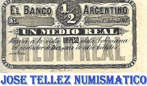 Billete  Argentina 1/2 Medio Real 1869 Sin Circular Palermo