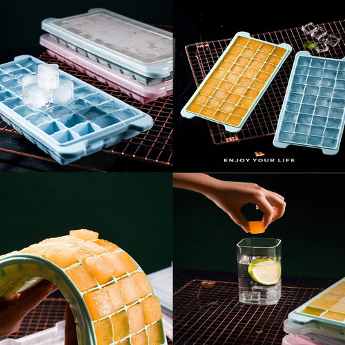Cubetera Silicona Flexible Con Tapa Hielo Cubitos Bandeja Color