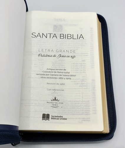 Imagen 4 de 8 de Biblia Reina Valera 1960 Letra Grande Sentipiel Azul Cierre
