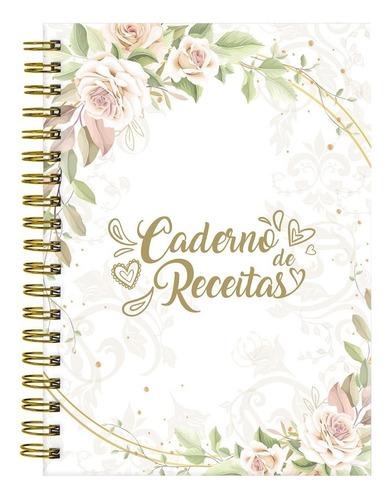 Caderno De Receitas Floral Arabescos Nude E Branco 18x25cm Cor Branco