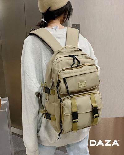 Mochila Urbana Escolar Universitaria 16.5l Daza Liviana Resistente Con Compartimientos Para Cuadernos Y Notebook Unisex - Beige