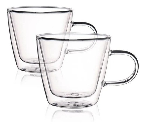 Taza Flat White Barista Con Asa Doble Vidrio 280cc X2