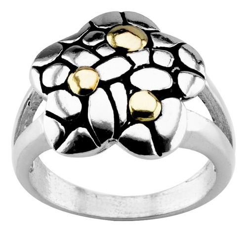 Anillo Flor Con Bolitas De Plata Y Oro Regalo Mama Mujer 