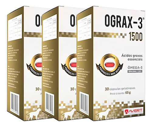 Combo 3 Ograx-3 Suplemento Nutricional Para Cães 1500mg