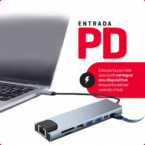 Adaptador Hub Macbook Air M1 M2 E Pro 8 Em 1 Usb-c Hdmi 4k