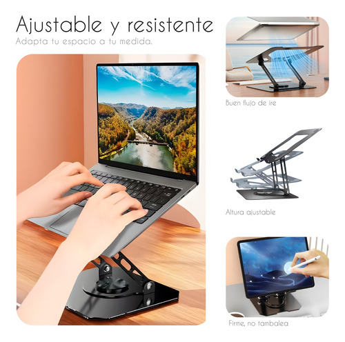 Base Soporte Para Laptop Elevada Ajustable Con Giro 360 Color Negro