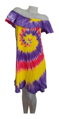 Imagen 1 de 8 de Vestido Solero Batik Tie Dye 100% Algodón Artesanal Modelo H