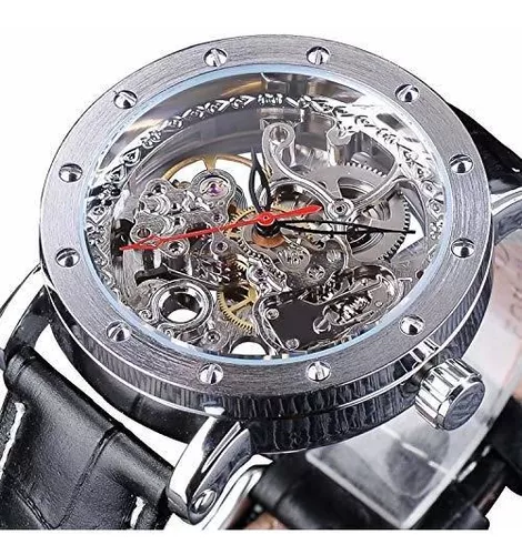 IK COLOURING Relojes mecánicos para hombre, reloj de pulsera de esqueleto  automático de lujo Tourbillon impermeable de cristal automático para hombre
